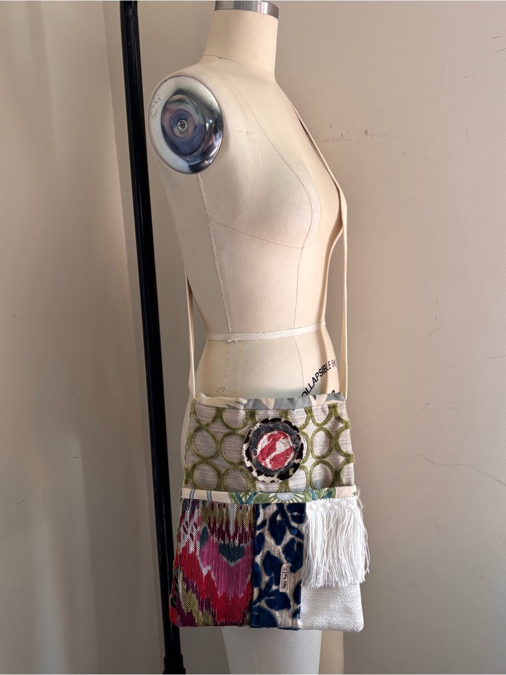 Boho Patchwork Handmade multi coloured crossbody bag with tassels ONE OF A KIND!